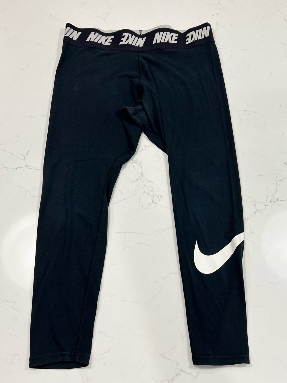 Nike Black Leggings with White Swoosh and Logo Waistband